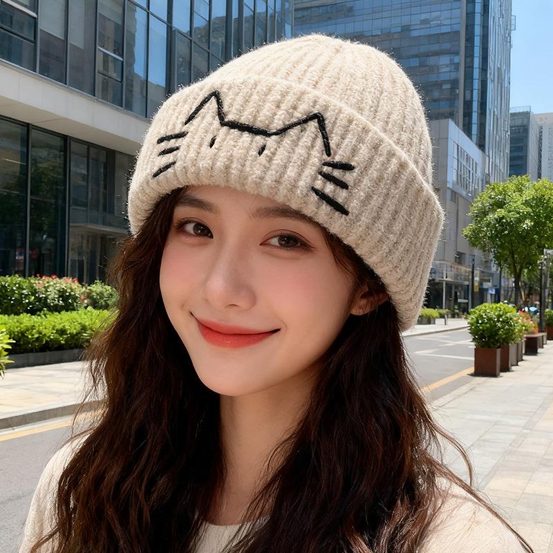 Cute wool hat autumn and winter warm pullover hat versatile ear protection cold hat