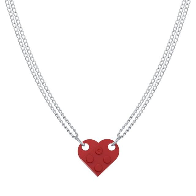 17KM Punk 2Pcs Heart Brick Couples Love Necklace For Lovers Women Men Elements Friendship Necklaces Valentines Gift Jewelry