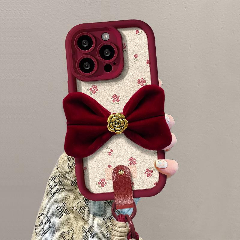 Галстук-бабочка «Камелия» подходит для чехла для телефона Apple 16PRO 15, цветочная ягнячья кожа 14, силиконовый противоударный 7/8