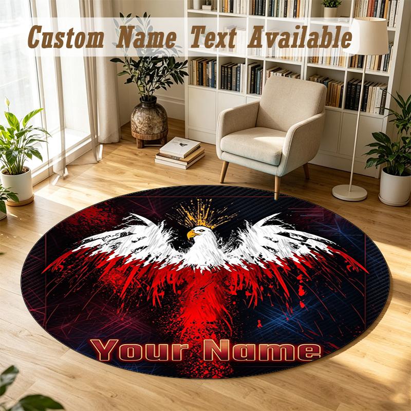 Round Rug Custom NamePoland Pattern Non Slip Carpet Home Floor Decor