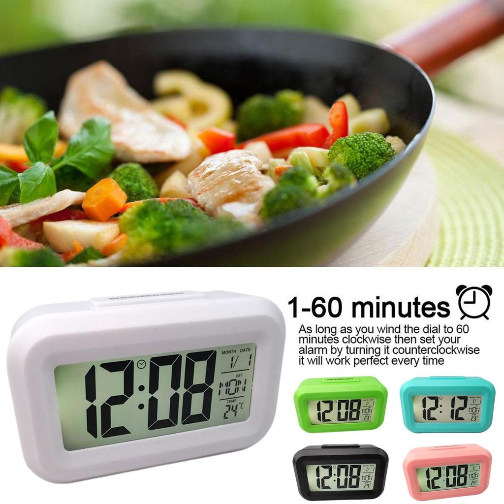 Electronic table clock, mains and battery powered, night light, silent, with snooze function