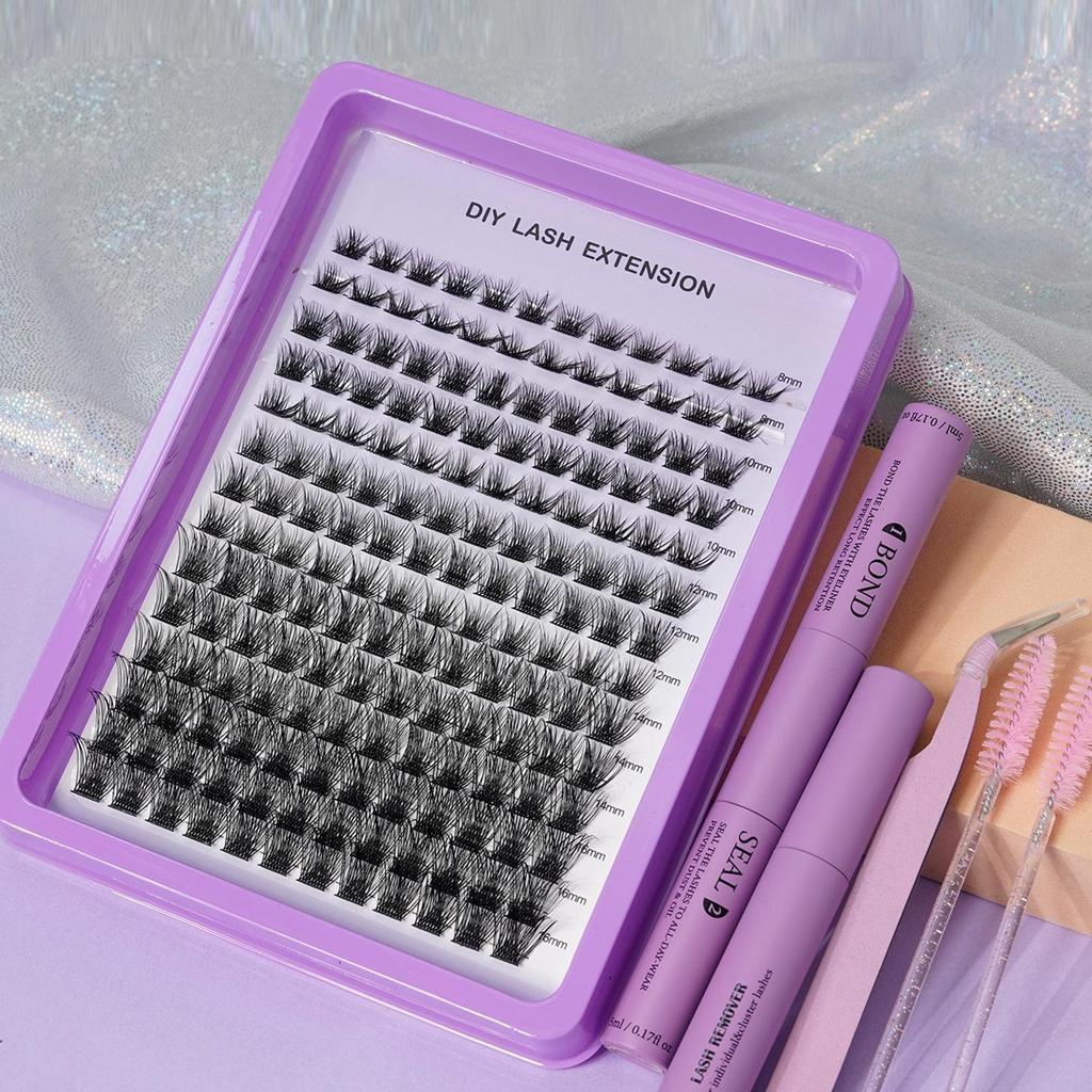 14 Rows Large Capacity Mixed Eyelashes with Thick Black Stem - Hot Melt Cluster Lashes in Various Lengths