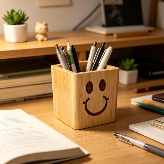 Wood Pen Holder, Large Capacity Desk Organizer for Office Supplies, Creative Natural Wood Gift for Students