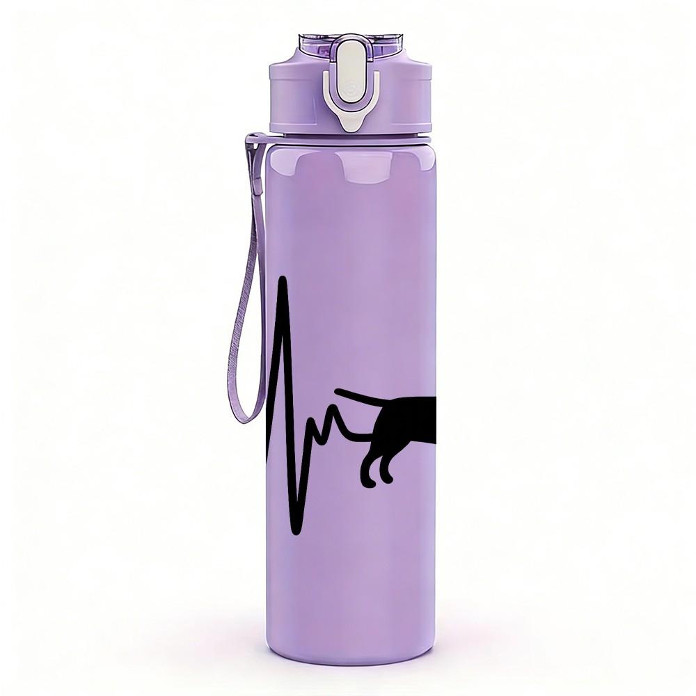 1PC Dog Silhouette Heartbeat Line Art 750ml Color Plastic Sports Water Bottle Leakproof Flip Straw Lid Suitable for Sports Office Home Use