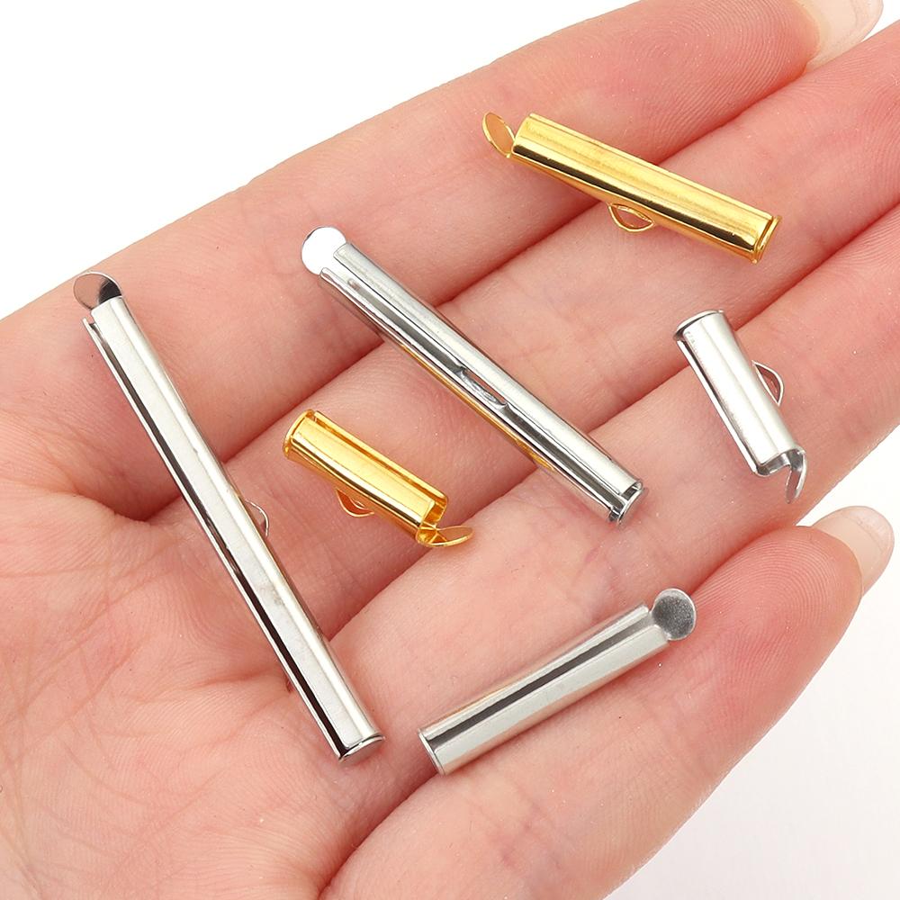 30-50pcs/lot Metal Crimp End Caps Gold Slider Clasp Buckles Tube Connectors For Jewelry Making Findings DIY Bracelet Accessories