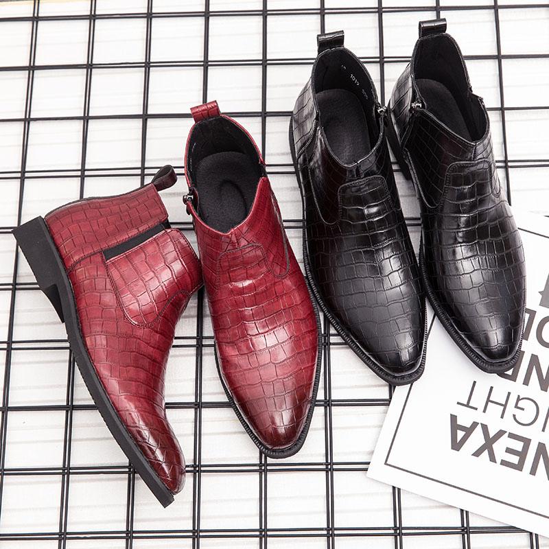 Мужские зимние модные ботильоны челси с острым носком, с тиснением под аллигатора, повседневные высокие, роскошная дизайнерская обувь