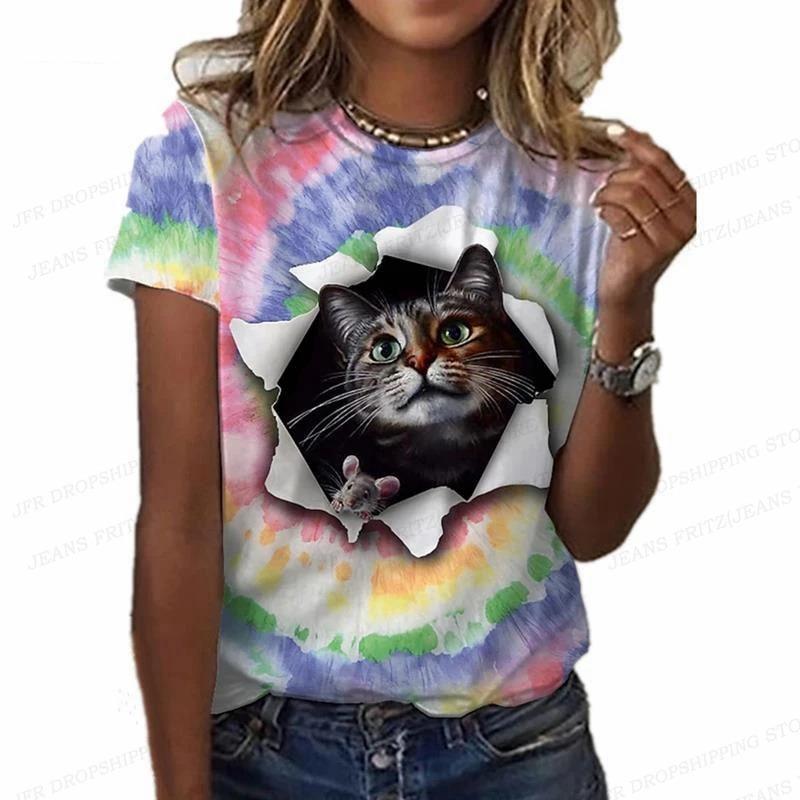 Летний топ с круглым вырезом и принтом 3D-животных, модные повседневные женские футболки с короткими рукавами