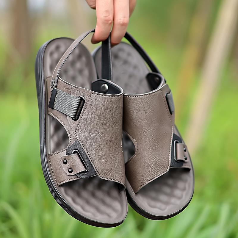 Сандалии высокого класса, мужская повседневная обувь, нескользящая мягкая подошва, пляжная обувь, натуральная кожа, дышащая, универсальные тапочки для внешнего ношения