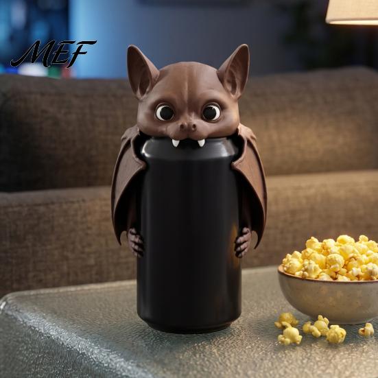 Funny Desktop Ornament 3D Printed Bat Can Holder, Cartoon Vampire Cat Stand Soda Holder for Standard Cans, Halloween Decor, Novelty Party Gift Drink