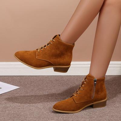 Женские модные однотонные замшевые ботинки со шнуровкой спереди, короткие ботинки с молнией сбоку и толстым каблуком, толстые ботинки для женщин, ботильоны