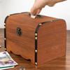 Antique Wooden Storage Chest with Lock, Treasure Box for Home Decoration, Piggy Bank Organizer Case