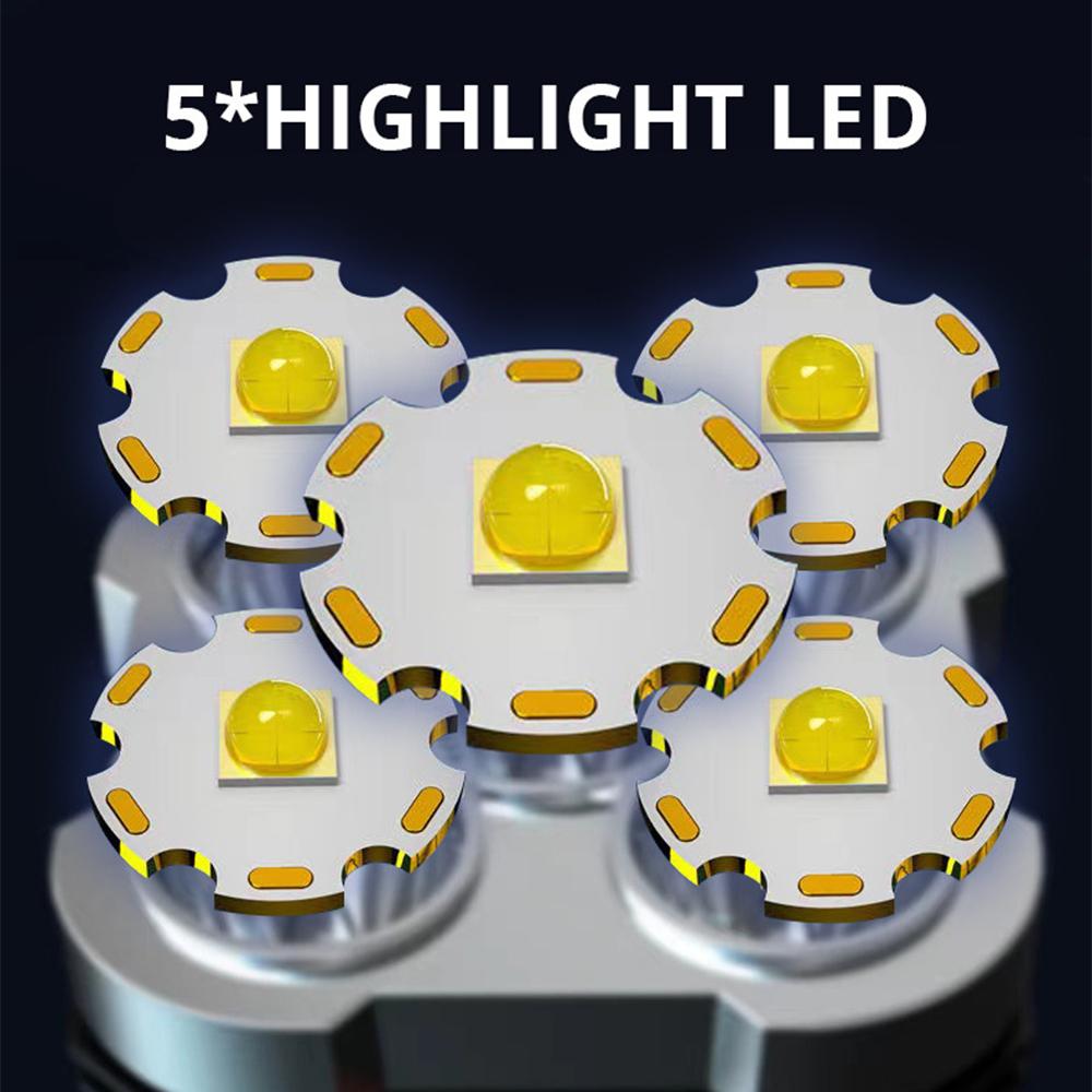 5 LED Flashlight High Power Rechargeable Waterproof Led Long-range Spotlight Battery Display COB Light Outdoor Multi-function
