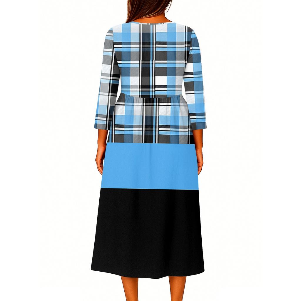 Женское модное платье-рубашка свободного кроя с принтом, круглым вырезом и рукавами семь четвертей на пуговицах