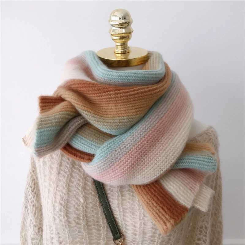 Утеплитель для шеи, радужные зимние шарфы для женщин, толстые шарфы