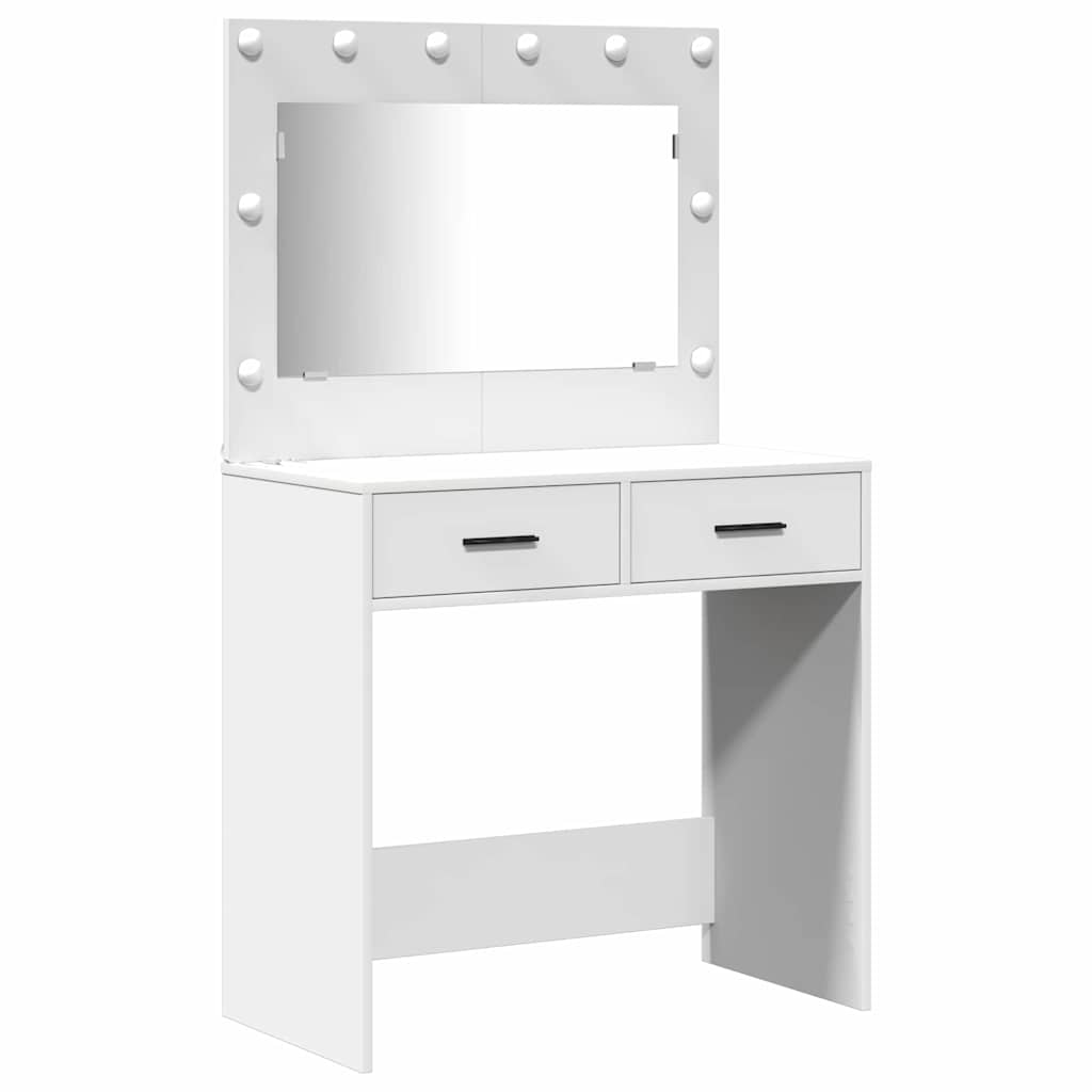 Makeup Table with Mirror Lighting 2 pcs White Particleboard