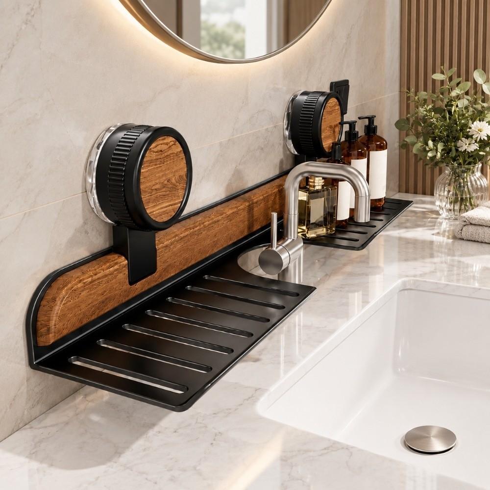 Space Saving Sink Rack No Drill Wall Mount Bathroom Shelf Drain Basket  Over Faucet