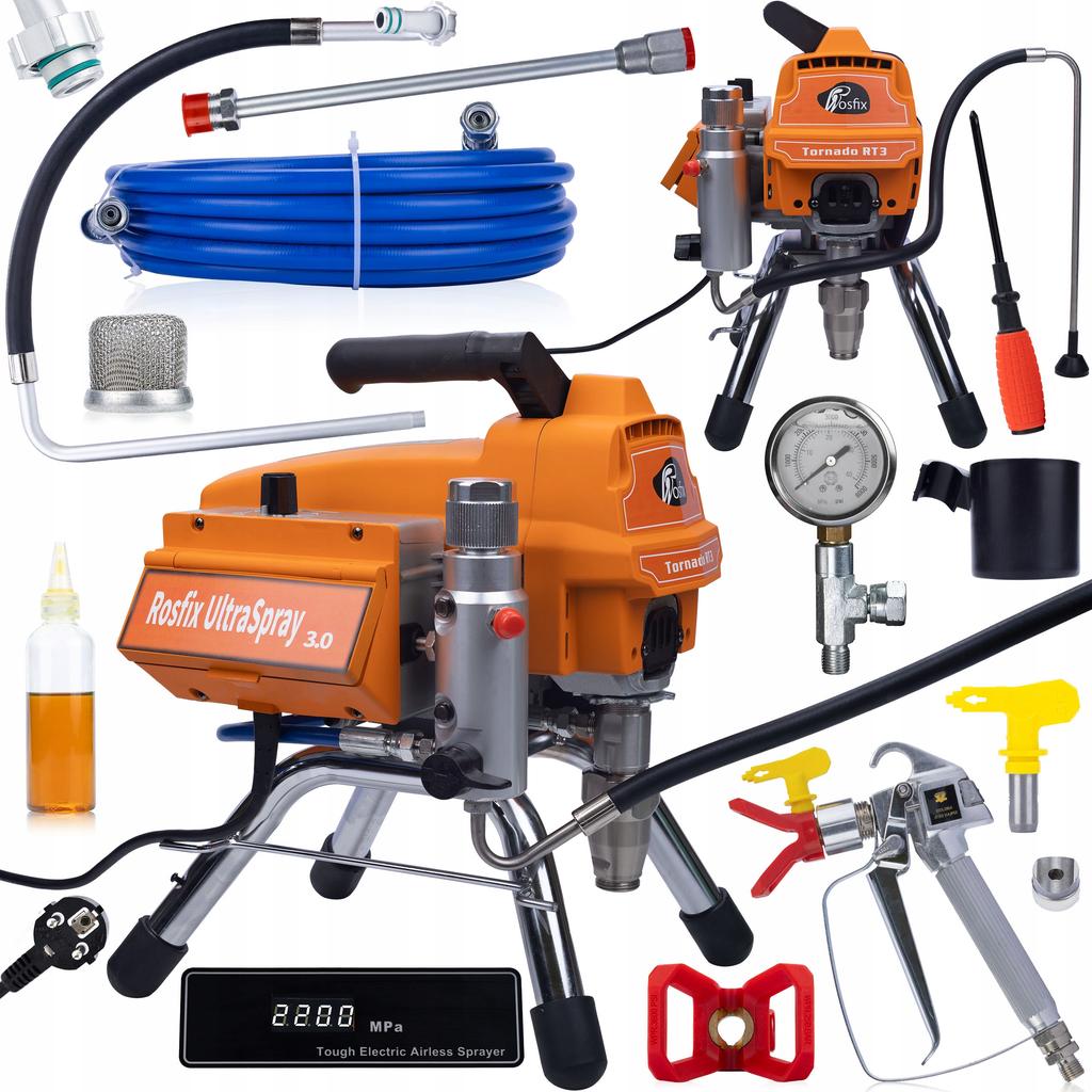 Rosfix Agregat Malarski Tornado RT3 UltraSpray 2200W 22MPA 2,5L/min – Zestaw Z Akcesoriami | Wysoka Wydajność I Precyzja | Nowoczesny Design