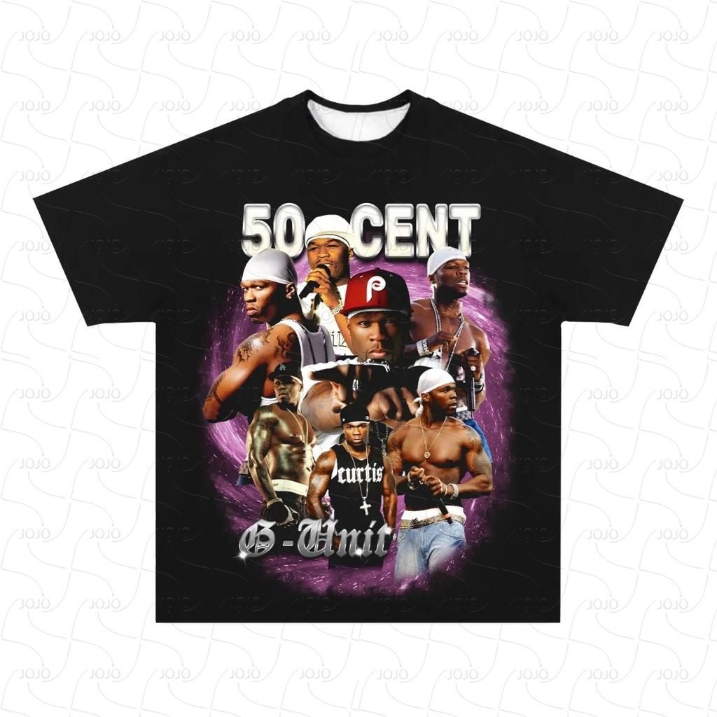 Gangsta Rapper 50cent Retro Graphic Couple T-Shirt Men's Hip Hop Clothing Y2k Unisex Fashion Oversize AJAX Top Gift for Fan