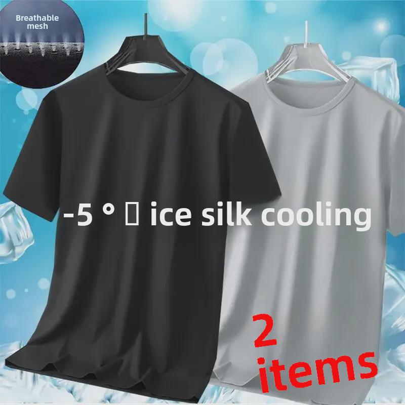 Футболка мужская Ice Silk Mesh: Однотонный, с коротким рукавом, свободный крой, большой размер, удобный, универсальный.