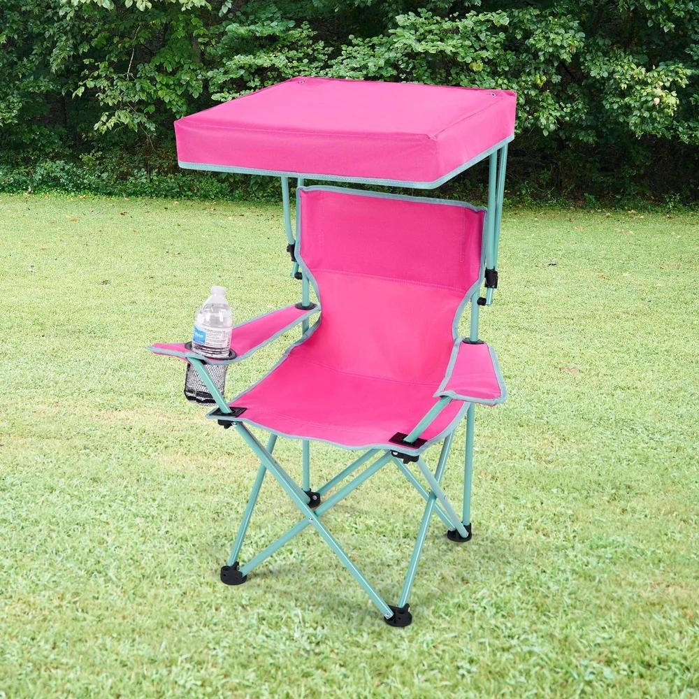 Kids Canopy Camp Chair Safety Lock Portable Outdoor Chair with Canopy Adjustable Sunshade Cup Holder Kids 125lb Capacity