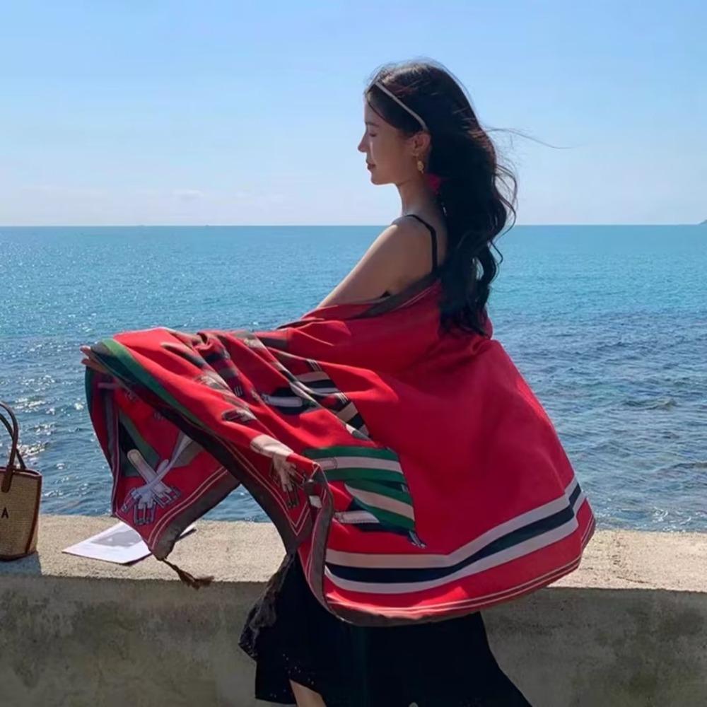 Соленое озеро Чака Туризм на Северо-Западе Этнический стиль Шарф Шелковый шарф Женский Летний Приморский Пляжный Платок Солнцезащитный Тонкий