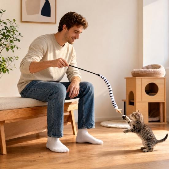 Funny Cat Stick Toy, Cat Toys for Indoor Cats, Interactive Cat Teaser Wand, Plush Kitten Toys, Cat Toy for Indoor Play Exercise