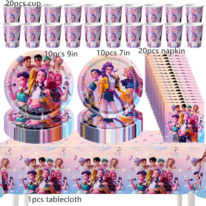 K-pop Party Decorations Demon Hunters Disposable Party Cutlery Set Flag Pulling Birthday Decoration Korean Kpop Party Decor