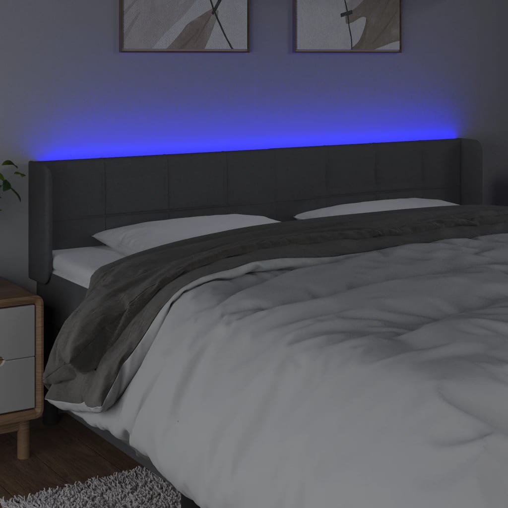 Vidaxl Zagłówek Do Łóżka Z Led, Ciemnoszary, 183X16X78/88 Cm, Tkanina