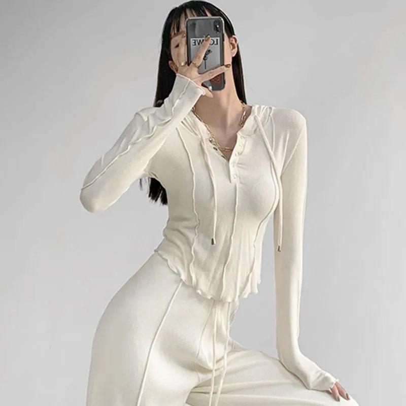 Тонкая толстовка с капюшоном Серый короткий топ с высокой талией Обнаженный пупок American Hottie Pure Desire Тонкая футболка со складками и длинными рукавами