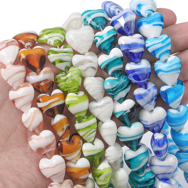 2 шт. глазурованные бусины в виде сердца любви стеклянные бусины-разделители ручная роспись в полоску Шарм для изготовления ювелирных изделий DIY браслет серьги подарки ремесленные аксессуары
