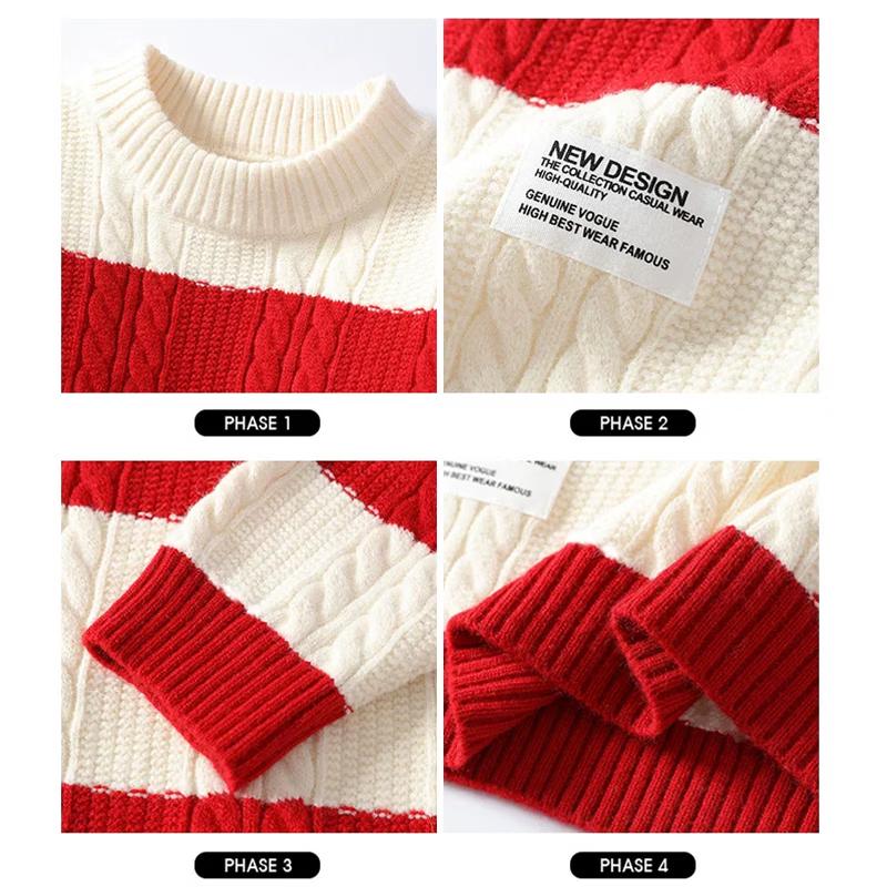 Men's Contrast Stripe Knit Pullover Sweater