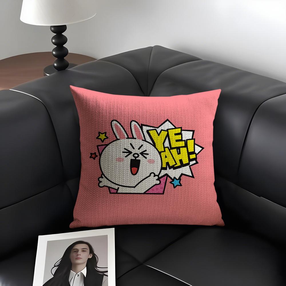 Чехол на подушку мультяшный C-Cony Натуральный лен Органическая ткань Двусторонняя печать Диван Домашний декор Подарок Наволочка