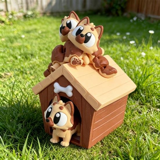 3D Printed Dog House Figurine Movable Joints Mini Puppy Figure Statue Stress Relief Fidget Toy Home Office Desktop Decoration