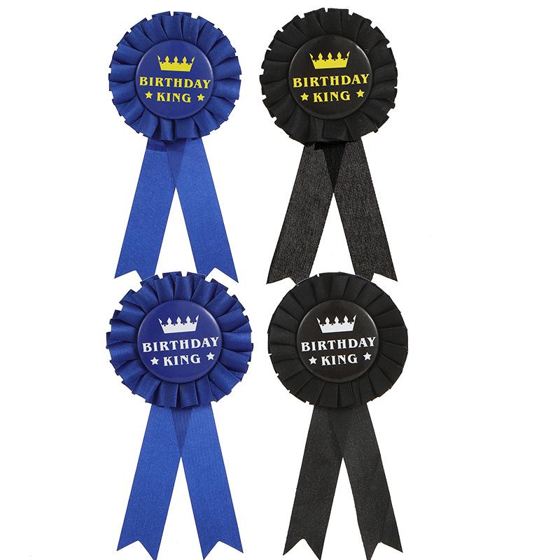 Men’s Birthday King Badge - Blue, Gold & Black Party Corsage