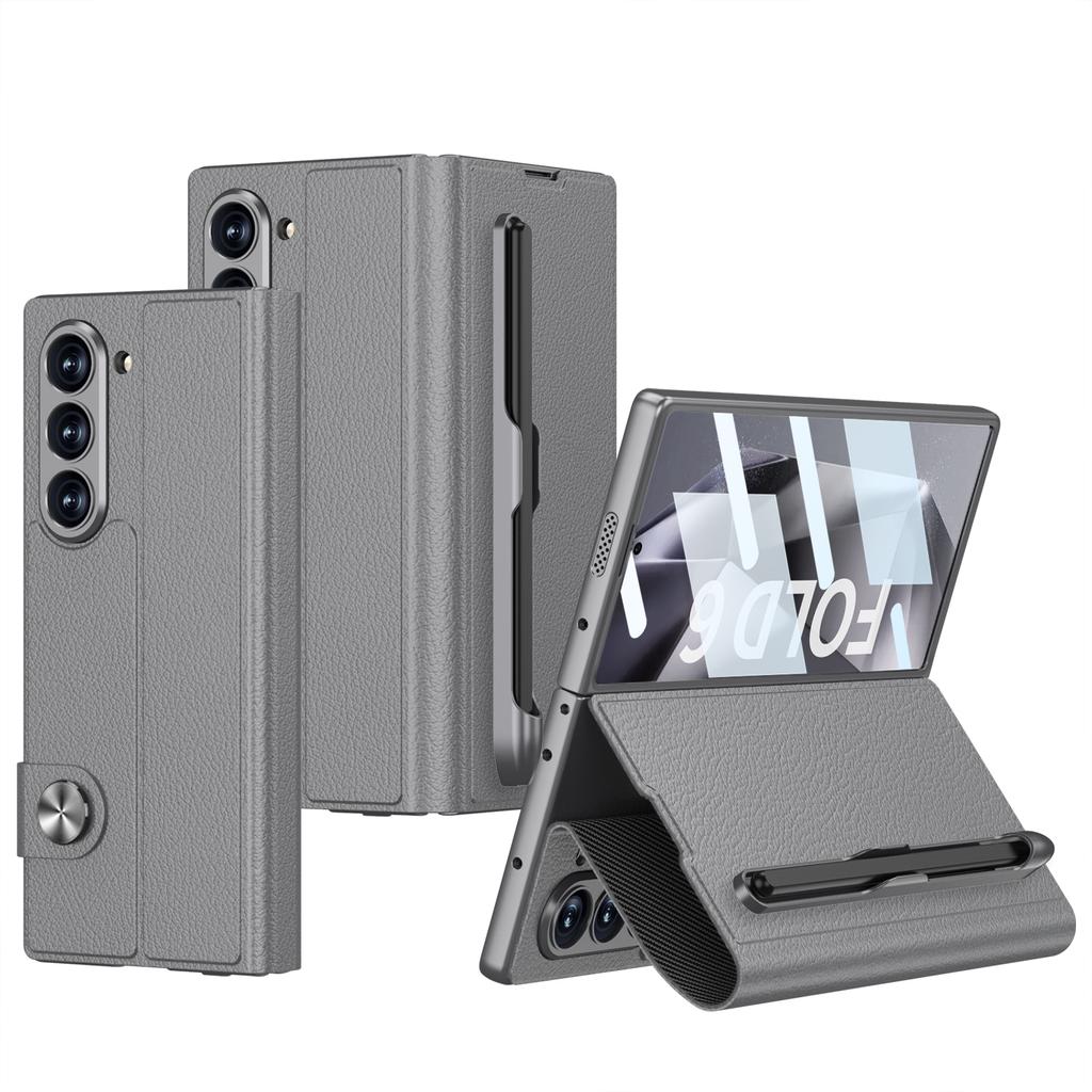 Роскошный чехол из искусственной кожи для телефона Samsung Galaxy Z Fold 6 с функцией защиты экрана и сенсорным пером