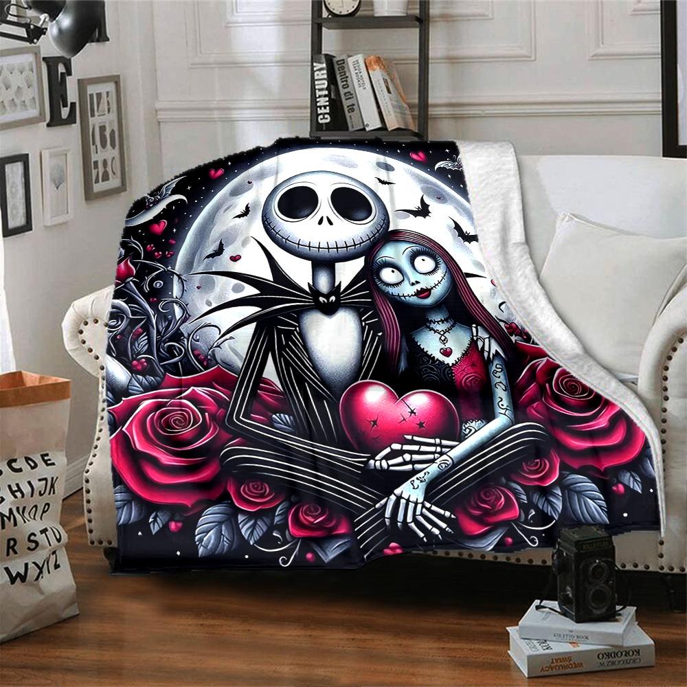 Nightmare Before Christmas Romance Flannel Blanket Super Soft Warm Cozy Blanket For Sofa Bed Office Travel Allseason Home Decor Gift