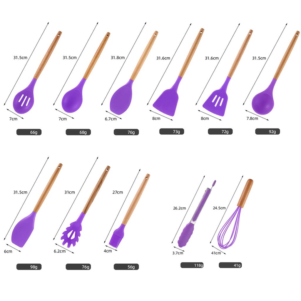 1pcs Purple Wooden Handle Silicone Kitchen Cooking Tools Heat Resistant Spoon Spatula Kitchenware Non-Stick Egg Beater Baking Utensils Accessories