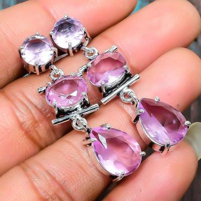 Серьги из стерлингового серебра 925 пробы с розовым драгоценным камнем Kunzite ручной работы