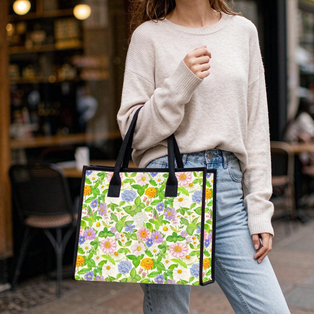 Floral Printed Tote Bag Casual Large Capacity Daily Handbag For Women Outdoor Shopping