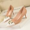Fashion Thin High Heels Women's Shoes Thin Heels High Heels Light Mouth Pointed Rivets Color Matching Shoes