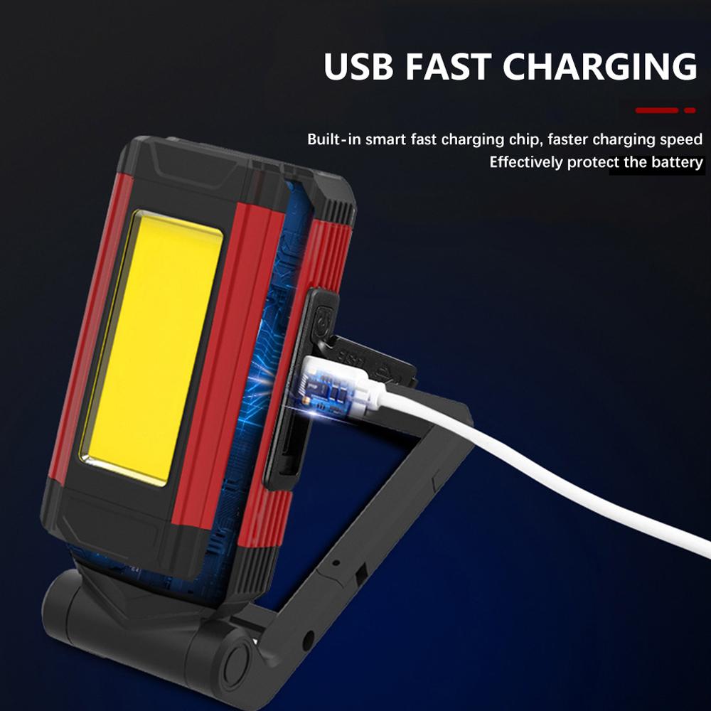 Портативный магнитный рабочий фонарь, перезаряжаемый через USB, светодиодный фонарик, супер яркий, для кемпинга, водонепроницаемый, лампа для ремонта автомобиля с кронштейнами