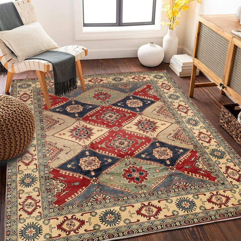 Vintage Bohemian Rugs Distressed Medallion Pattern Macrame Fringe Carpets for Boho Living Room Decor