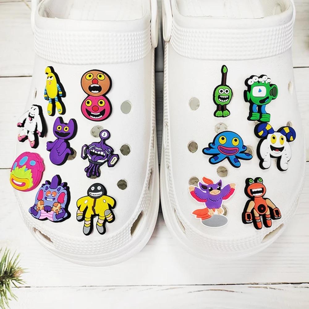 15pcs Sets Monster Music Game Cartoon Series Shoe Accessories for Classic Wooden Clogs Decoration, Children's Gift