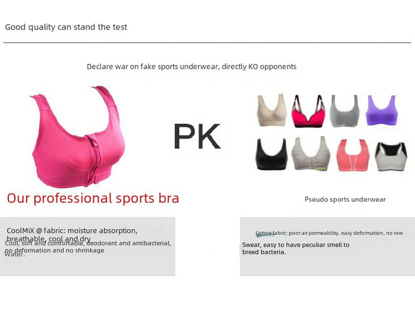 Профессиональный высокопрочный ударопрочный спортивный бюстгальтер с застежкой-молнией спереди, конструкция без косточек