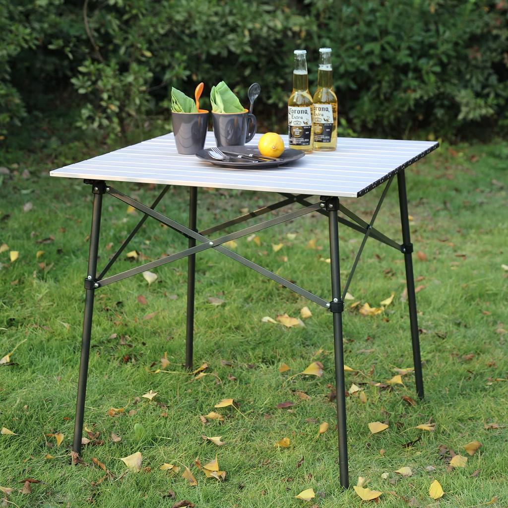 TIMBER RIDGE Outdoor Table Folding Telework Weight Load Capacity 45kg Aluminum Roll Table Camping BBQ Storage Bag Included Compact Work from Home