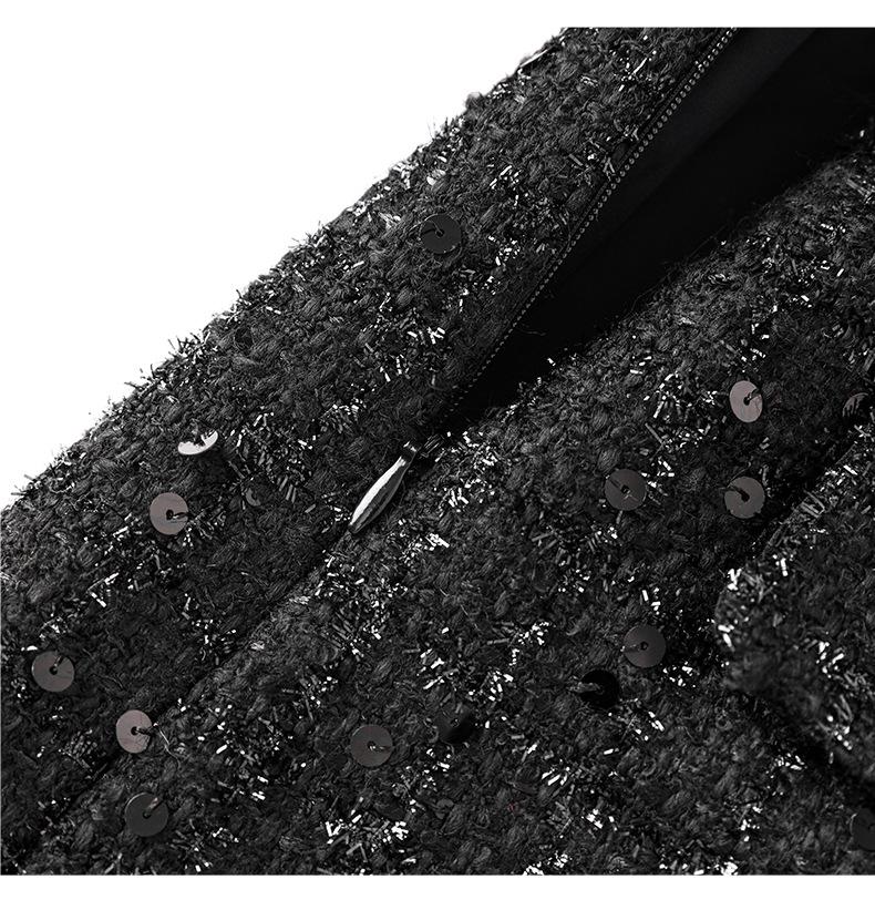 Coco Style Sequin Wool Top & Midi Skirt Set for Women