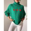 Women's Autumn and Winter Pure Color Simple Love Painted Turtleneck Sweater