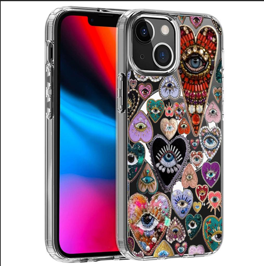 Красочный магнитный чехол с глазами-сердечками для iPhone 15/16/17 Pro Max: Прозрачное полное покрытие