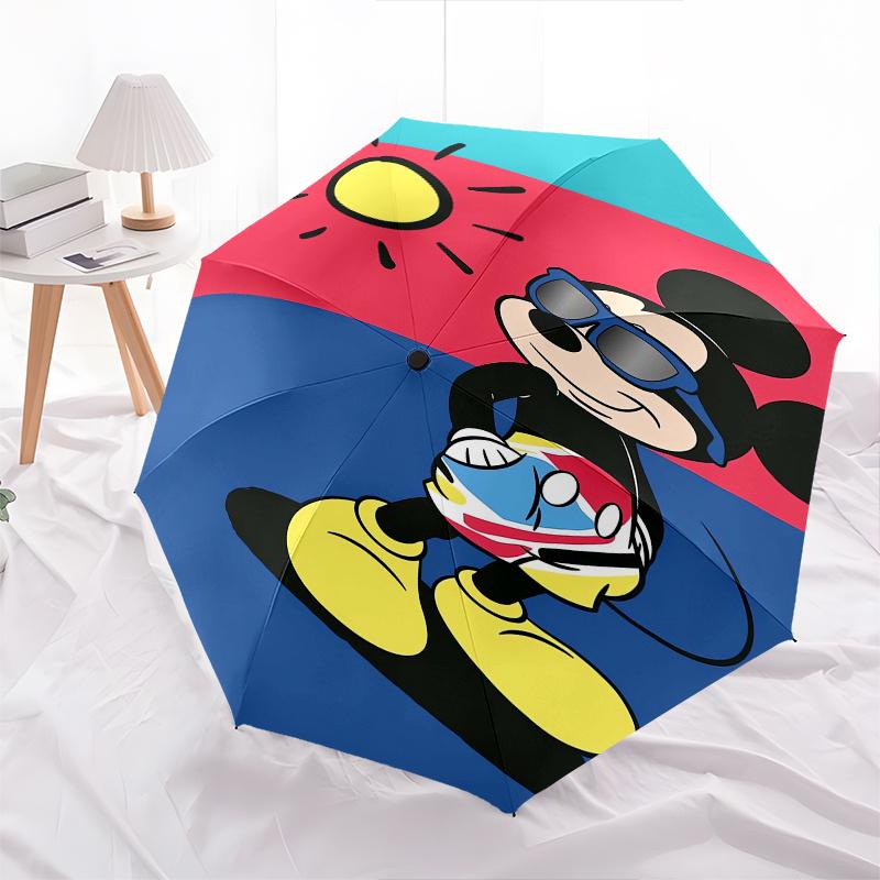 1pc Sunshine Mickey Automatic Folding Umbrella: Compact 8-Bone Design Cartoon Outdoor Travel Companion, Business Umbrella, Christmas Valenti