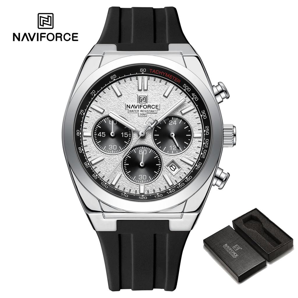 Naviforce Men Watch Calendar Quartz Movement Silicone Strap Stopwatch Chronograph Luminous Hands Waterproof Men Casual Multifunctional Watch NF8080